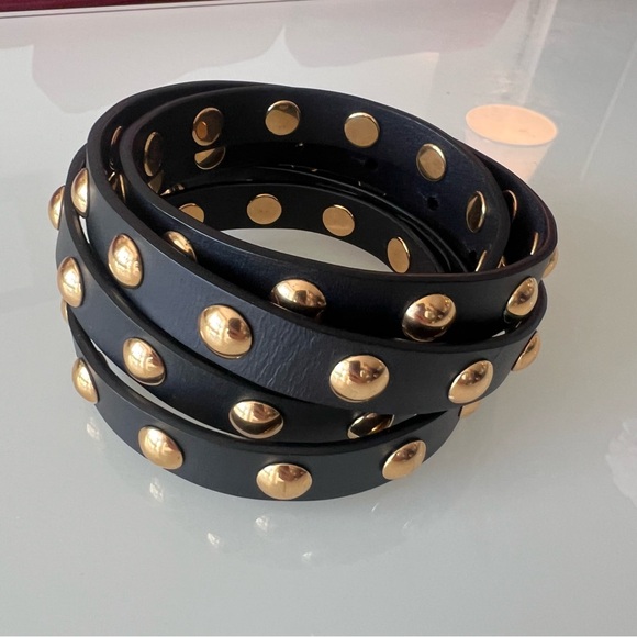 BURBERRY Studded Black Leather Gold Stud Wrap Belt Long Designer Statement Belt - Picture 6 of 14